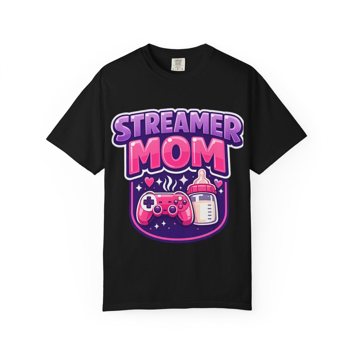 Streamer Mom T-Shirt — Gamer Mom Graphic Tee with Controller & Baby Bottle