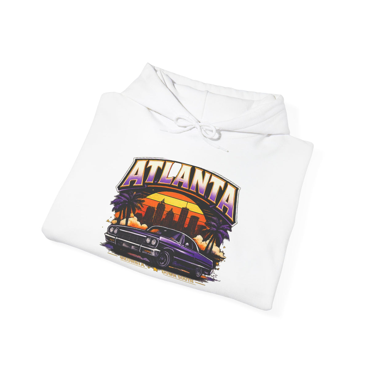 Atlanta Vintage Sunset Hoodie - Retro Car & Skyline Pullover