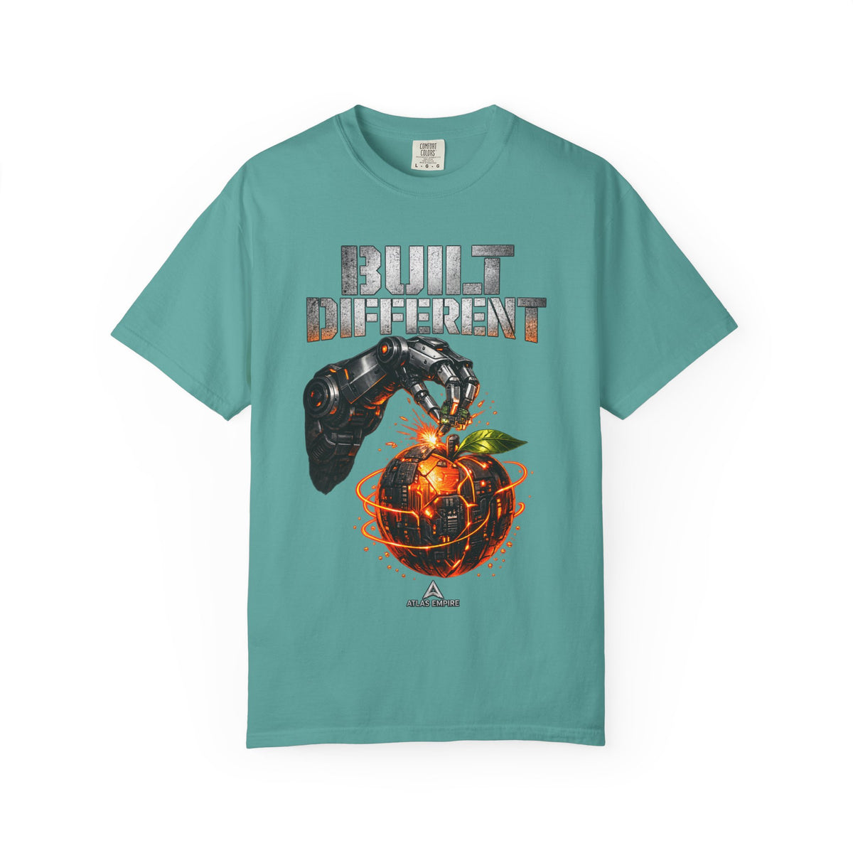 Built Different T-Shirt — Futuristic Robotic Hand & Orange Graphic Tee