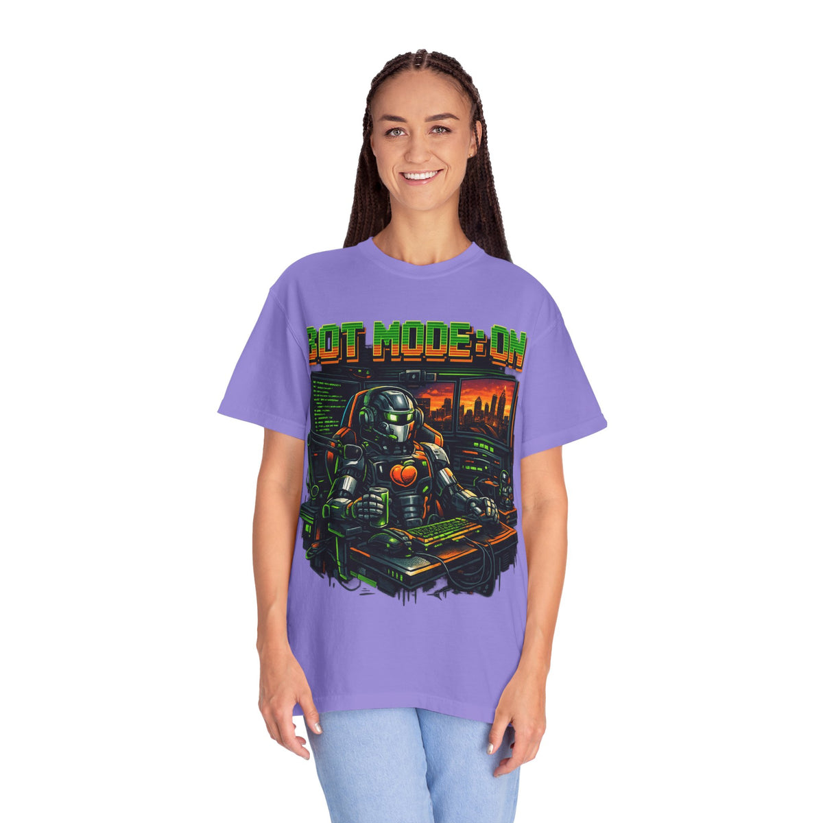 Bot Mode On T-Shirt — Retro Cyberpunk Robot Gamer Tee