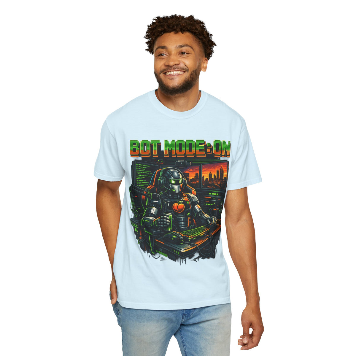 Bot Mode On T-Shirt — Retro Cyberpunk Robot Gamer Tee