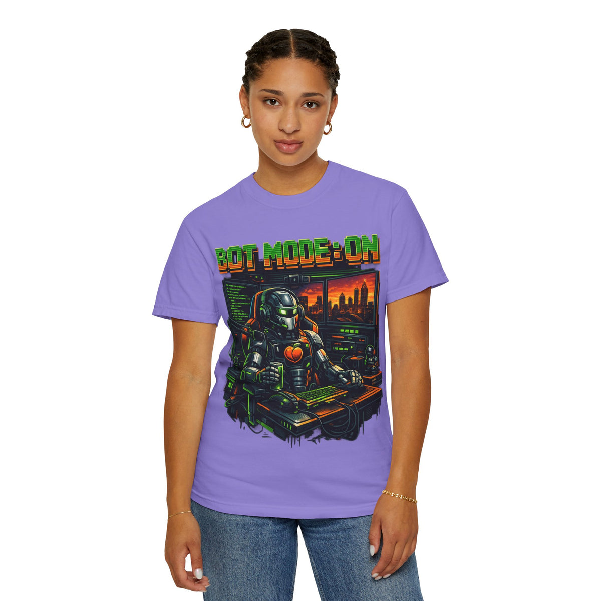 Bot Mode On T-Shirt — Retro Cyberpunk Robot Gamer Tee