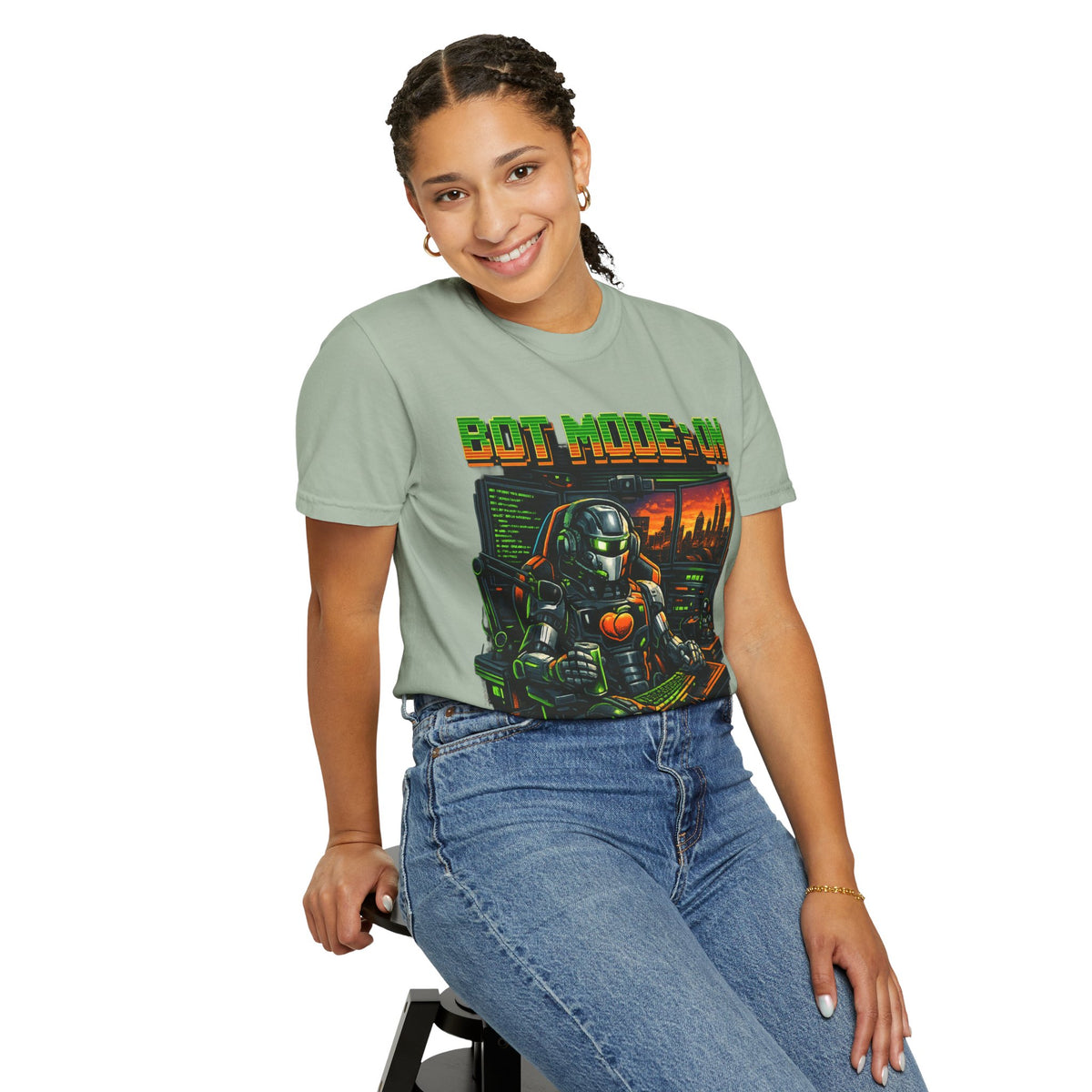 Bot Mode On T-Shirt — Retro Cyberpunk Robot Gamer Tee