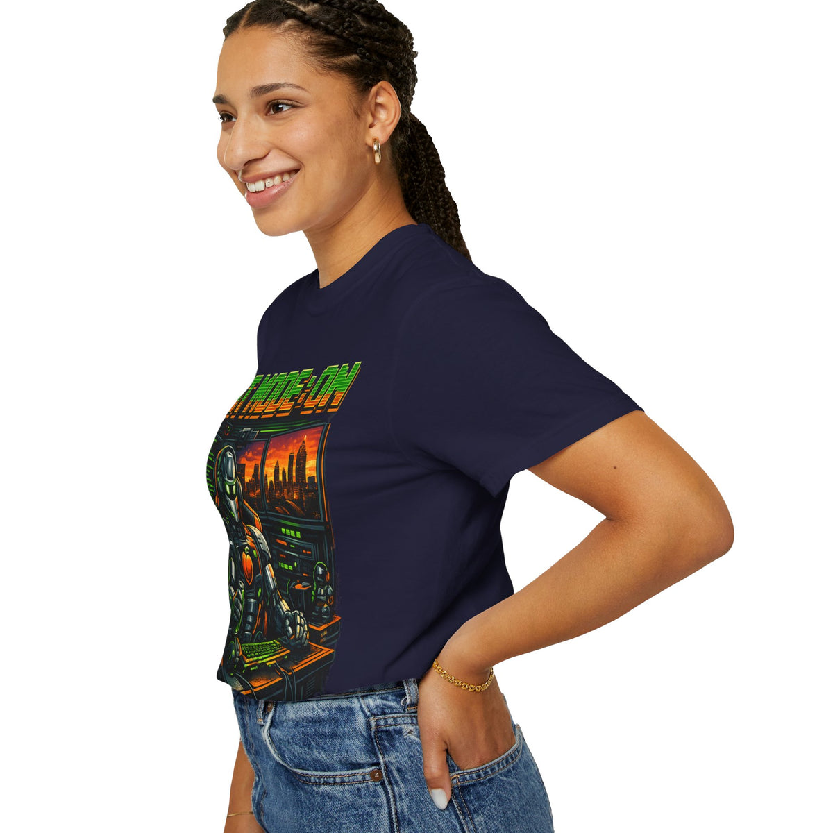Bot Mode On T-Shirt — Retro Cyberpunk Robot Gamer Tee