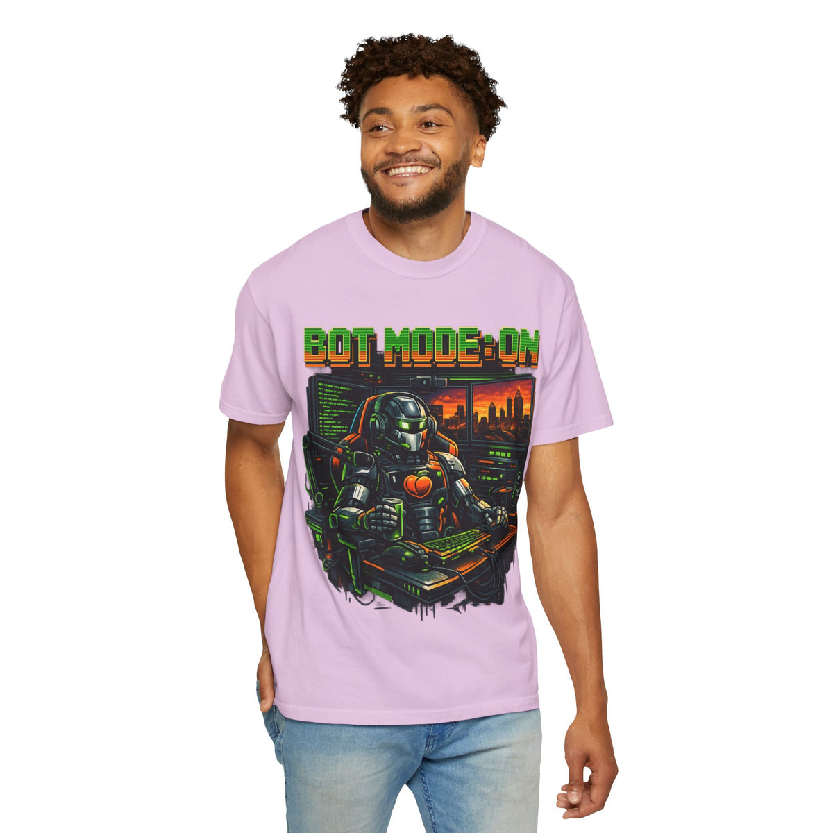 Bot Mode On T-Shirt — Retro Cyberpunk Robot Gamer Tee