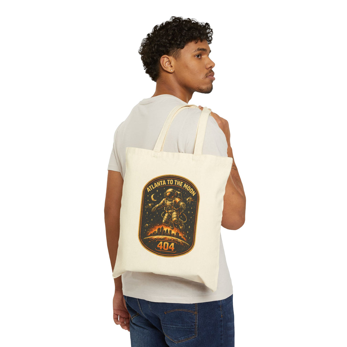 Atlanta To The Moon Canvas Tote Bag — Astronaut Space Patch Graphic
