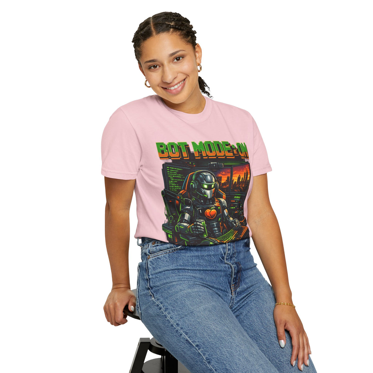Bot Mode On T-Shirt — Retro Cyberpunk Robot Gamer Tee