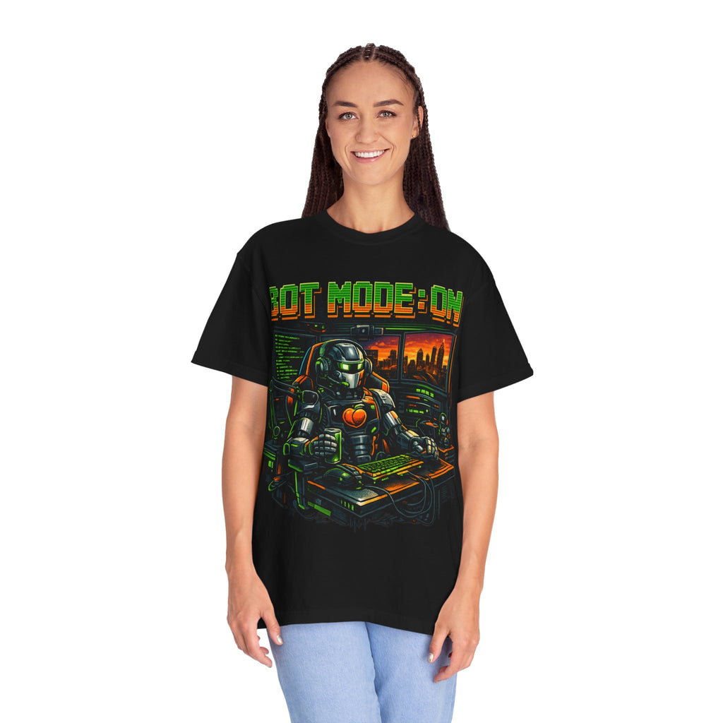 Bot Mode On T-Shirt — Retro Cyberpunk Robot Gamer Tee