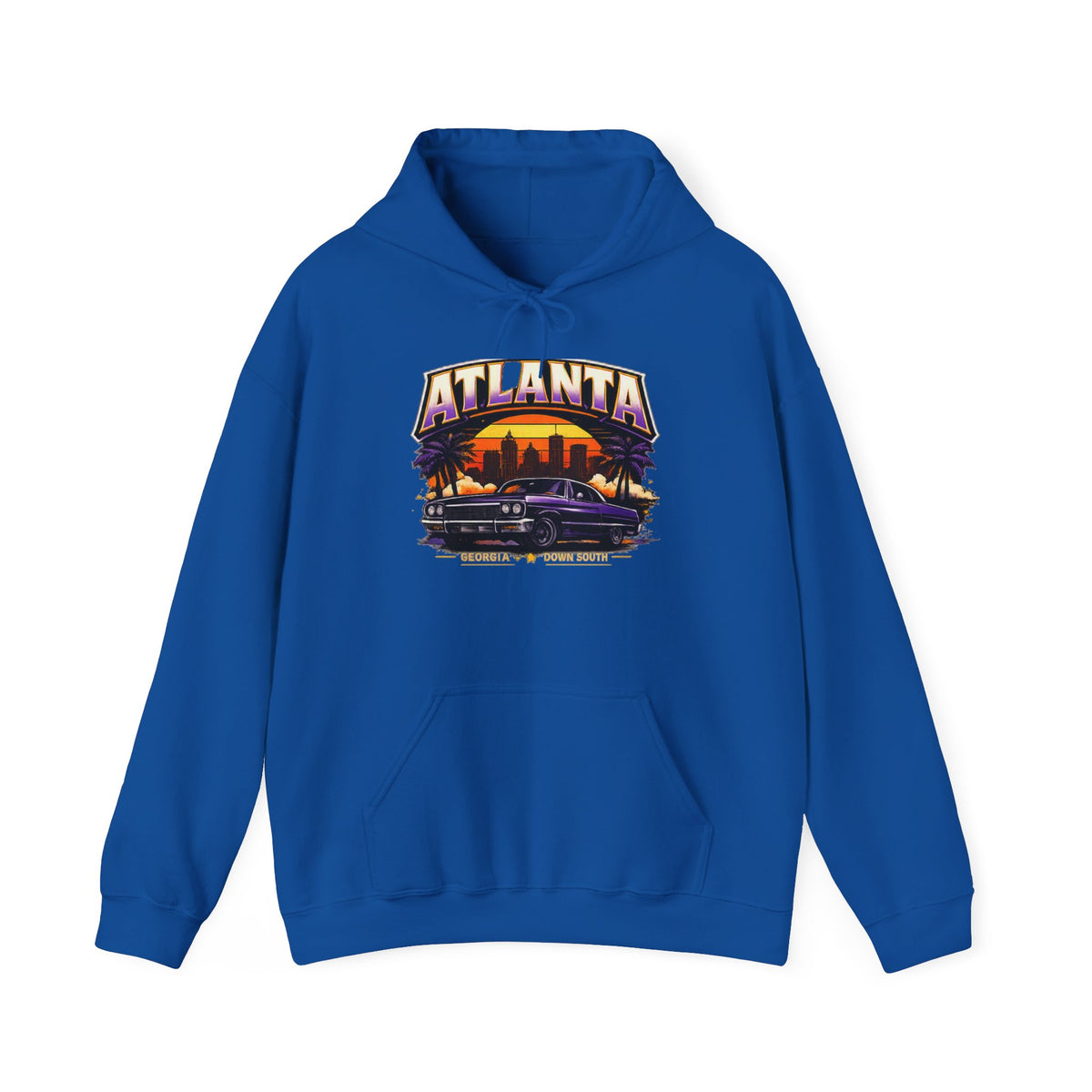 Atlanta Vintage Sunset Hoodie - Retro Car & Skyline Pullover