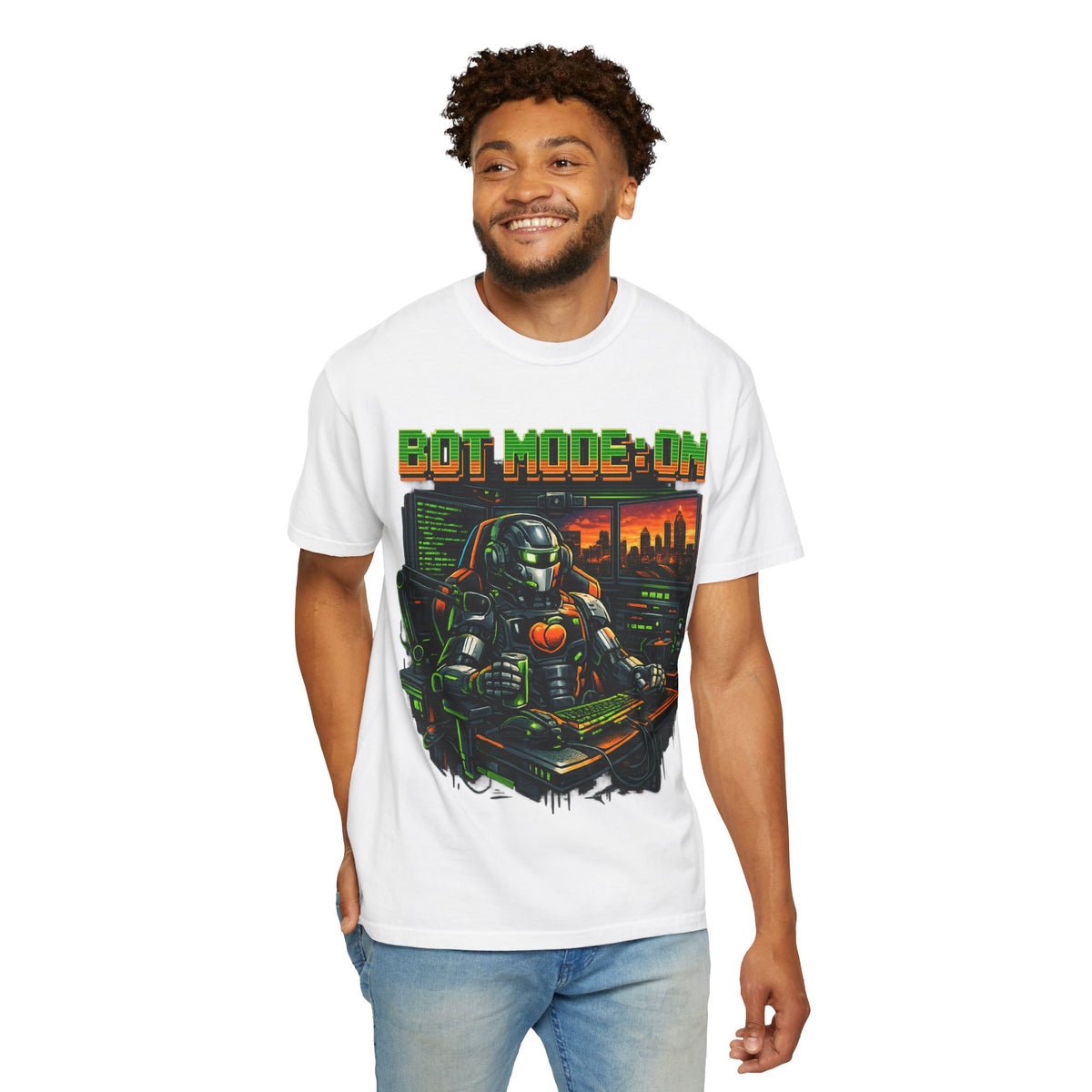 Bot Mode On T-Shirt — Retro Cyberpunk Robot Gamer Tee