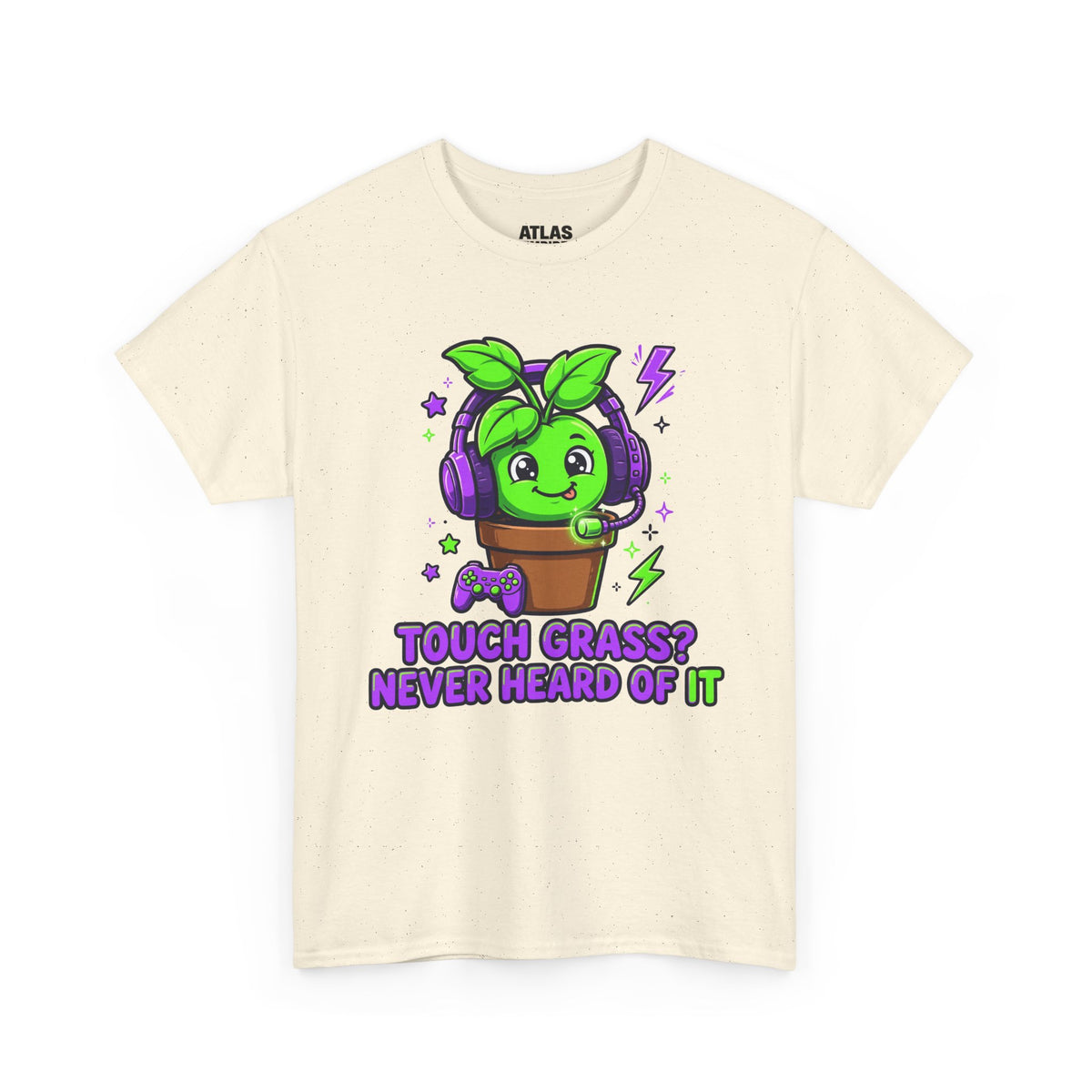 Plant Gamer T‑Shirt — 'Touch Grass? Never Heard of It' Cute Potted Plant Gaming Tee