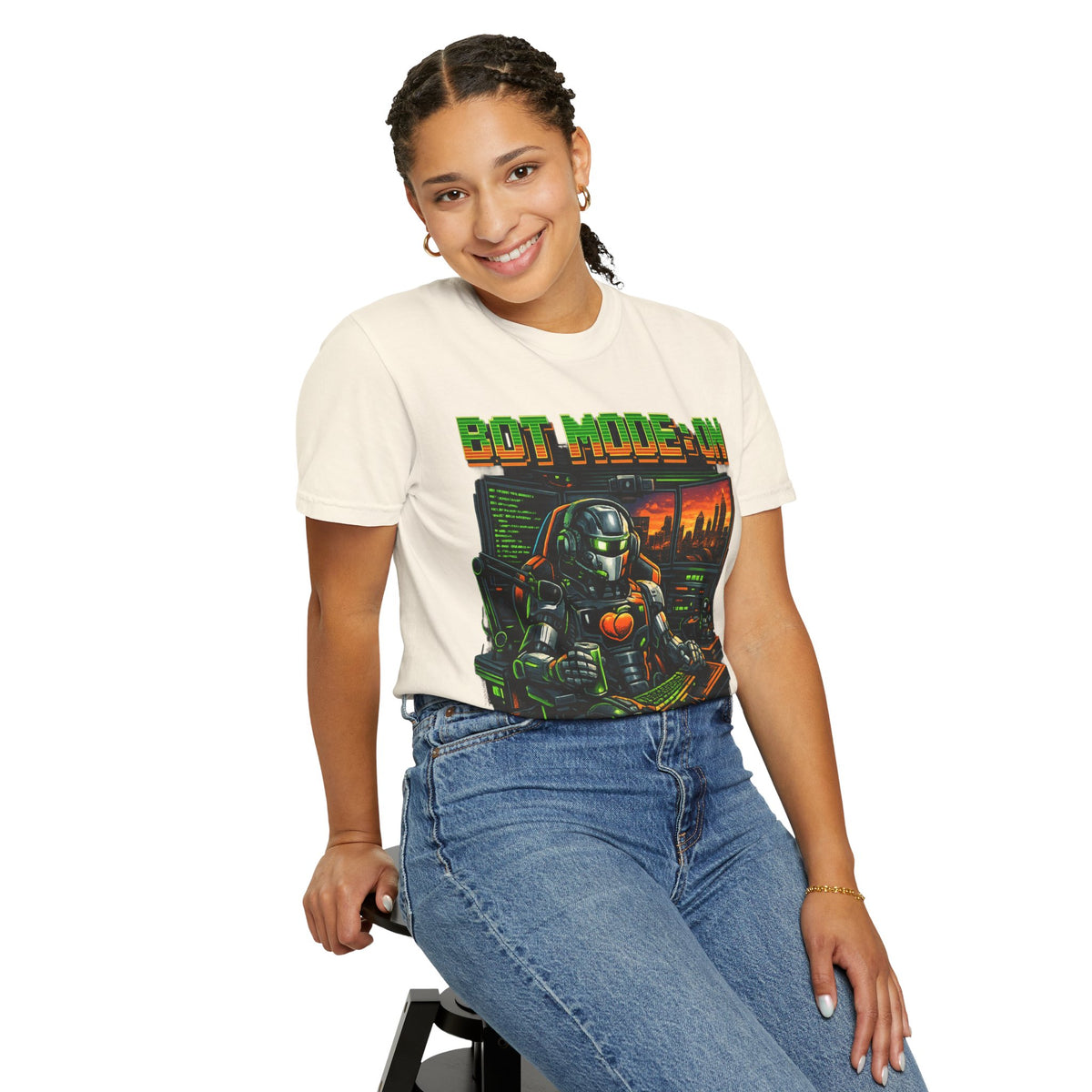 Bot Mode On T-Shirt — Retro Cyberpunk Robot Gamer Tee