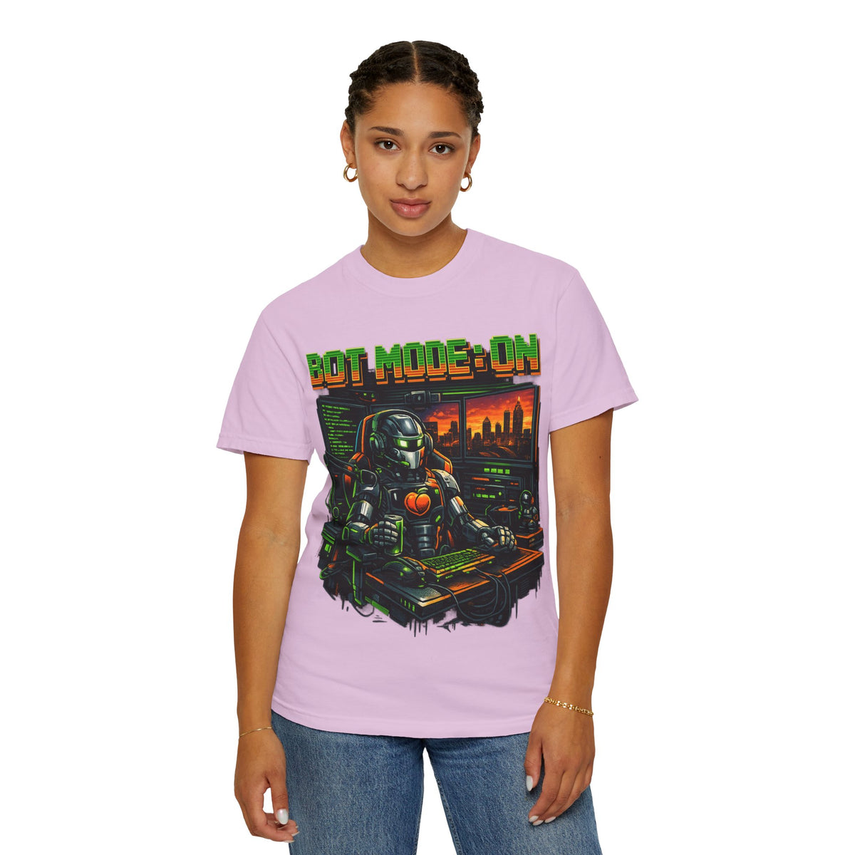 Bot Mode On T-Shirt — Retro Cyberpunk Robot Gamer Tee