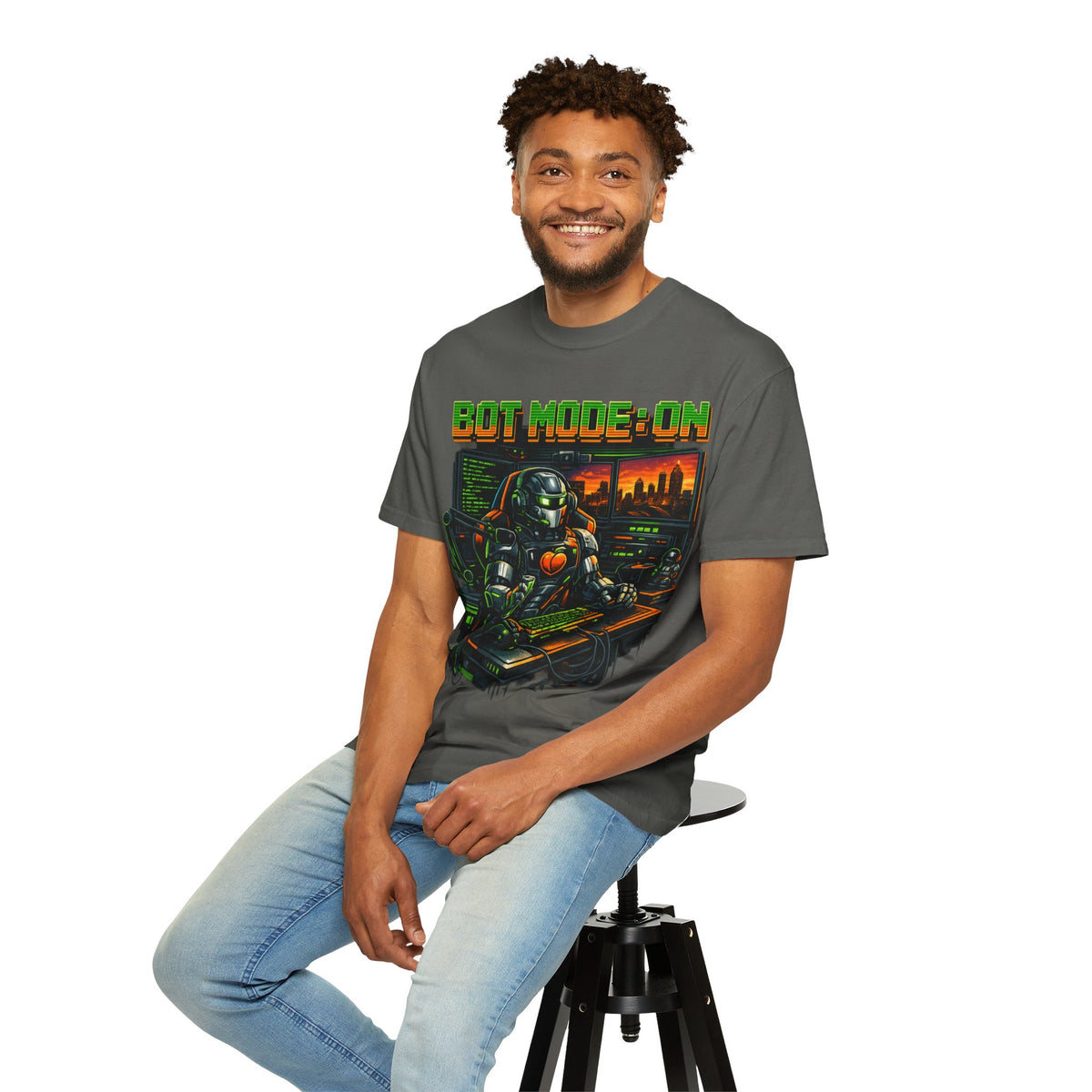 Bot Mode On T-Shirt — Retro Cyberpunk Robot Gamer Tee