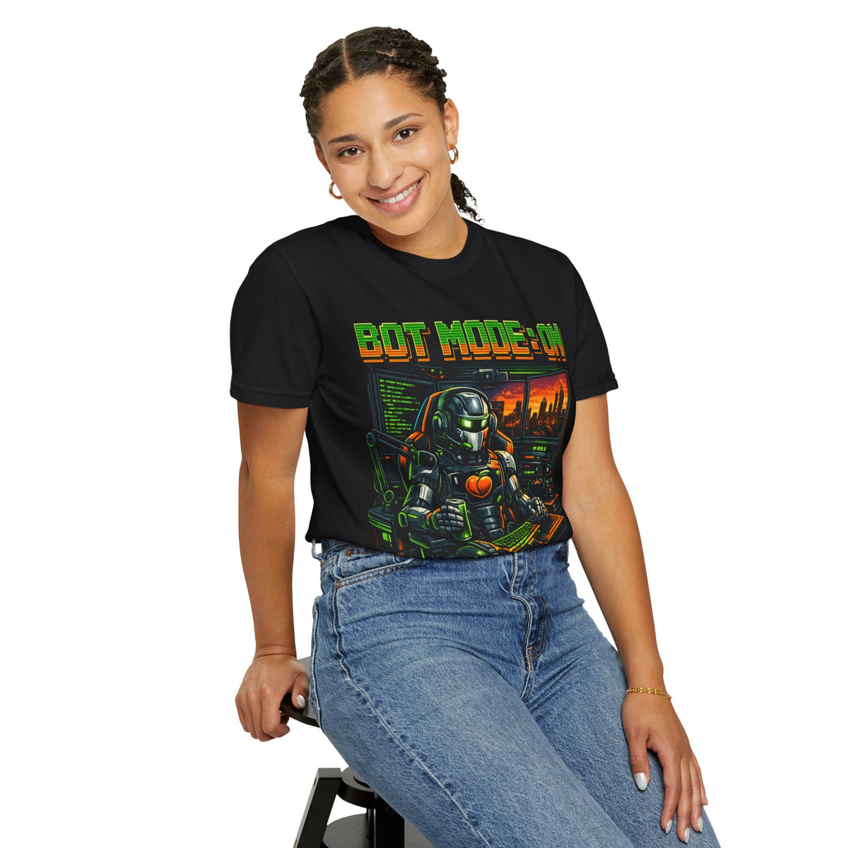 Bot Mode On T-Shirt — Retro Cyberpunk Robot Gamer Tee