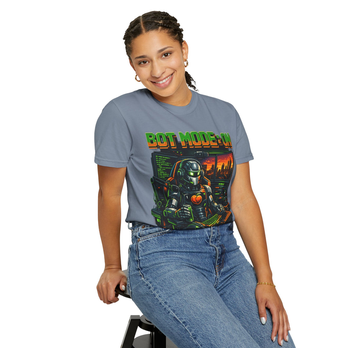 Bot Mode On T-Shirt — Retro Cyberpunk Robot Gamer Tee