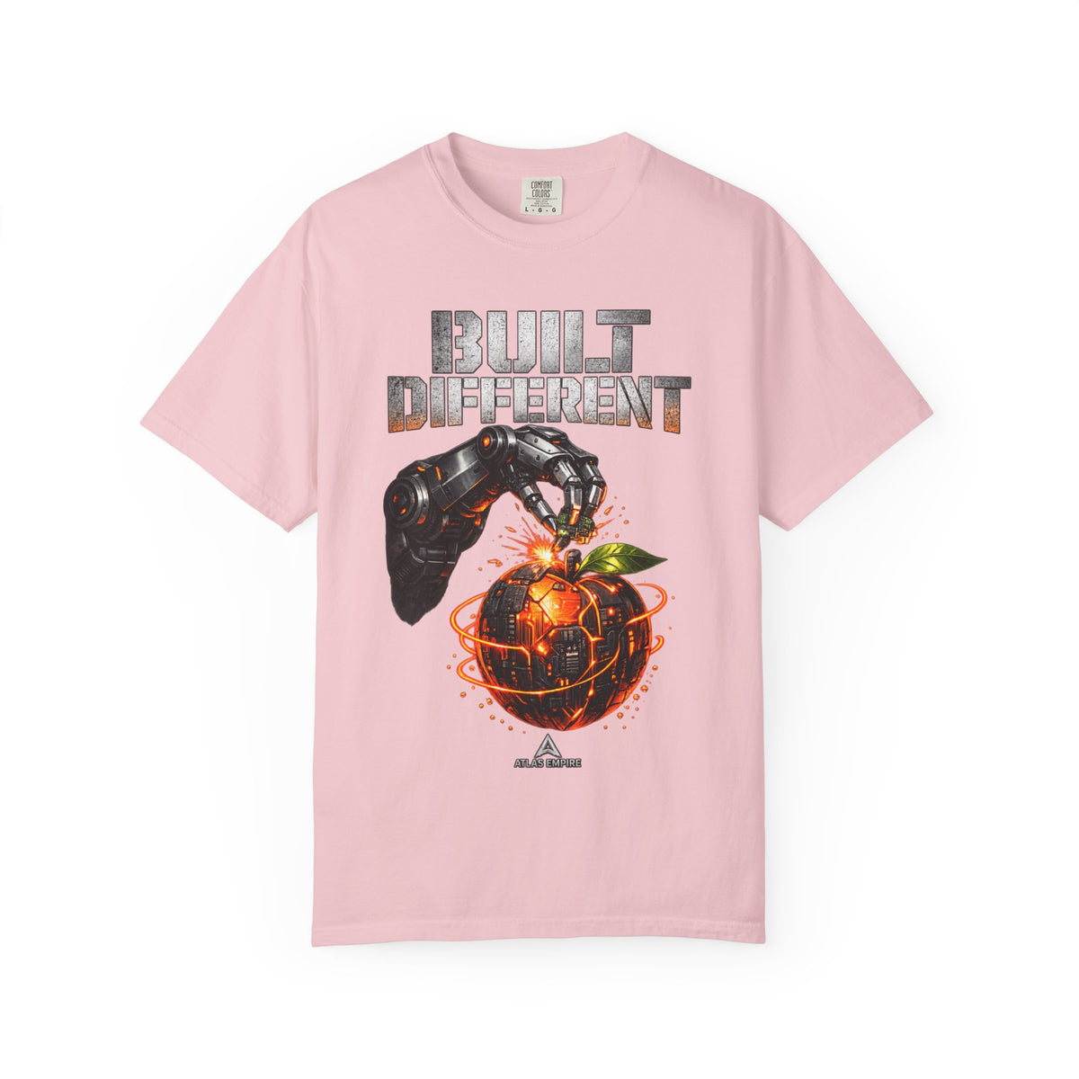 Built Different T-Shirt — Futuristic Robotic Hand & Orange Graphic Tee