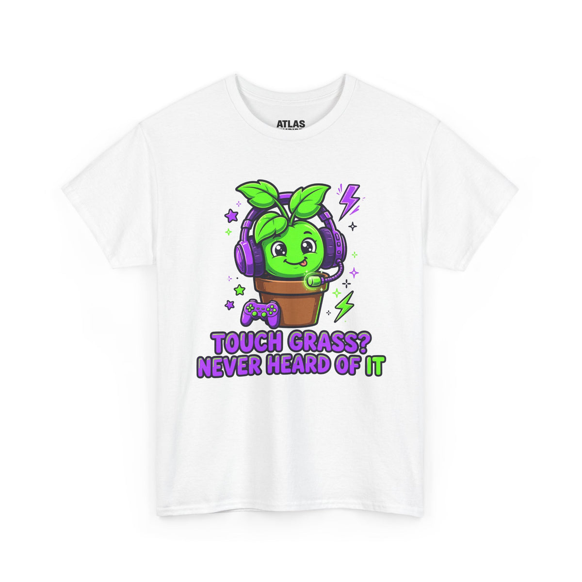 Plant Gamer T‑Shirt — 'Touch Grass? Never Heard of It' Cute Potted Plant Gaming Tee