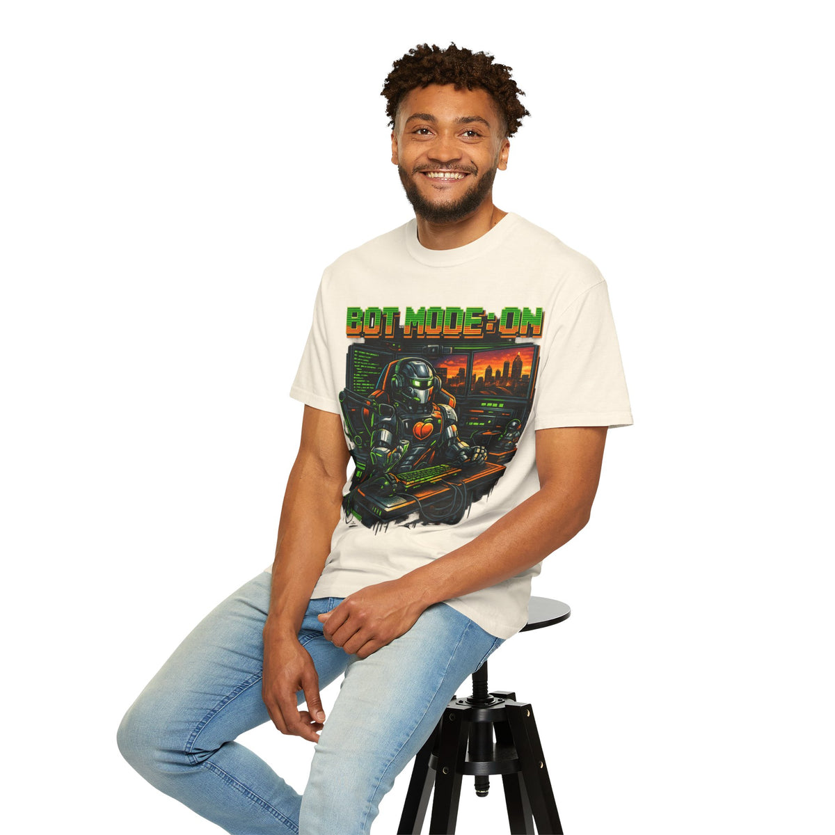 Bot Mode On T-Shirt — Retro Cyberpunk Robot Gamer Tee