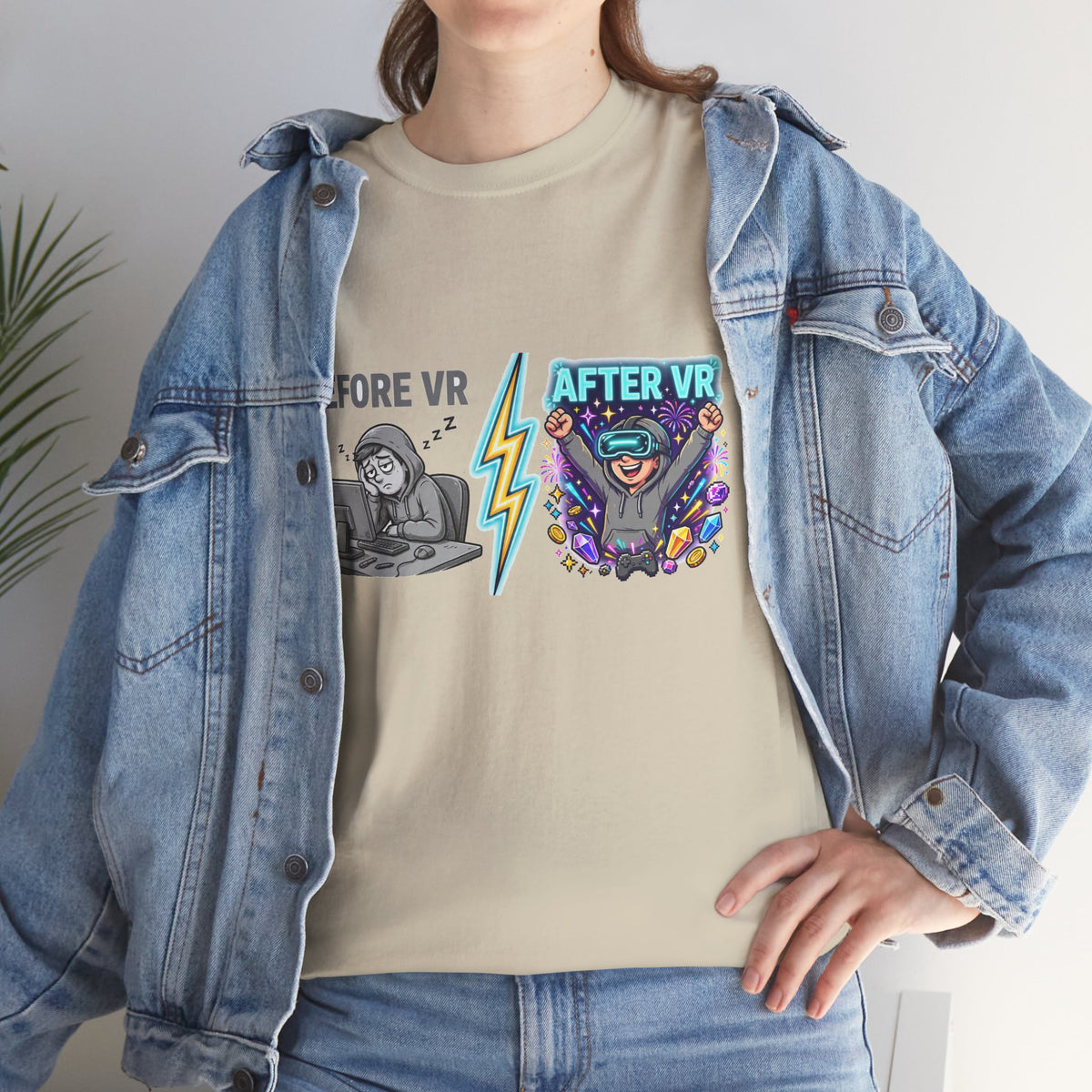Before VR / After VR T-Shirt — Funny Gamer VR Reality Contrast Tee