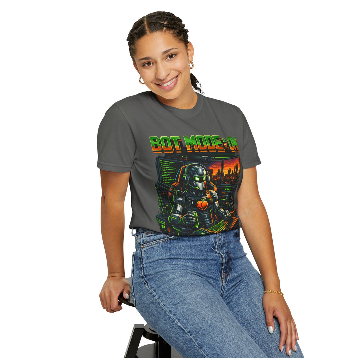 Bot Mode On T-Shirt — Retro Cyberpunk Robot Gamer Tee