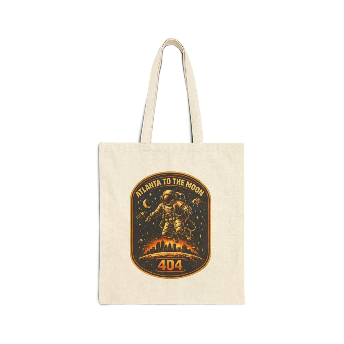 Atlanta To The Moon Canvas Tote Bag — Astronaut Space Patch Graphic