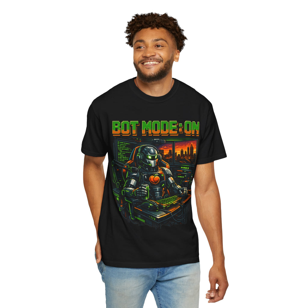 Bot Mode On T-Shirt — Retro Cyberpunk Robot Gamer Tee