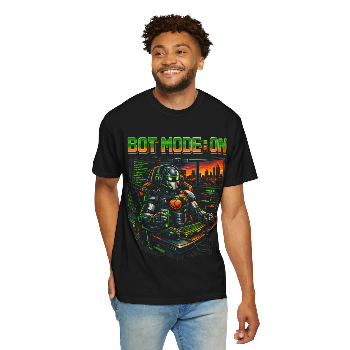 Bot Mode On T-Shirt — Retro Cyberpunk Robot Gamer Tee