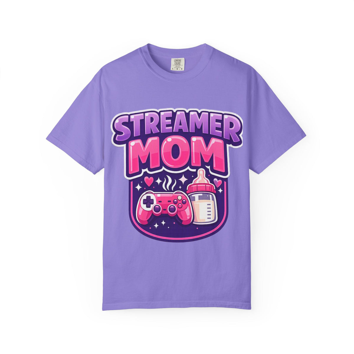 Streamer Mom T-Shirt — Gamer Mom Graphic Tee with Controller & Baby Bottle