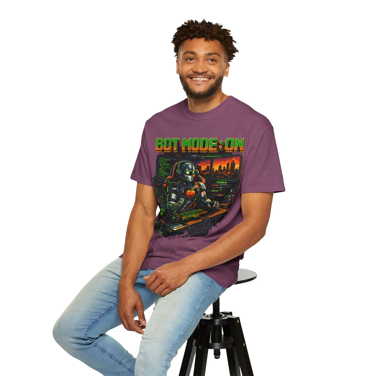 Bot Mode On T-Shirt — Retro Cyberpunk Robot Gamer Tee