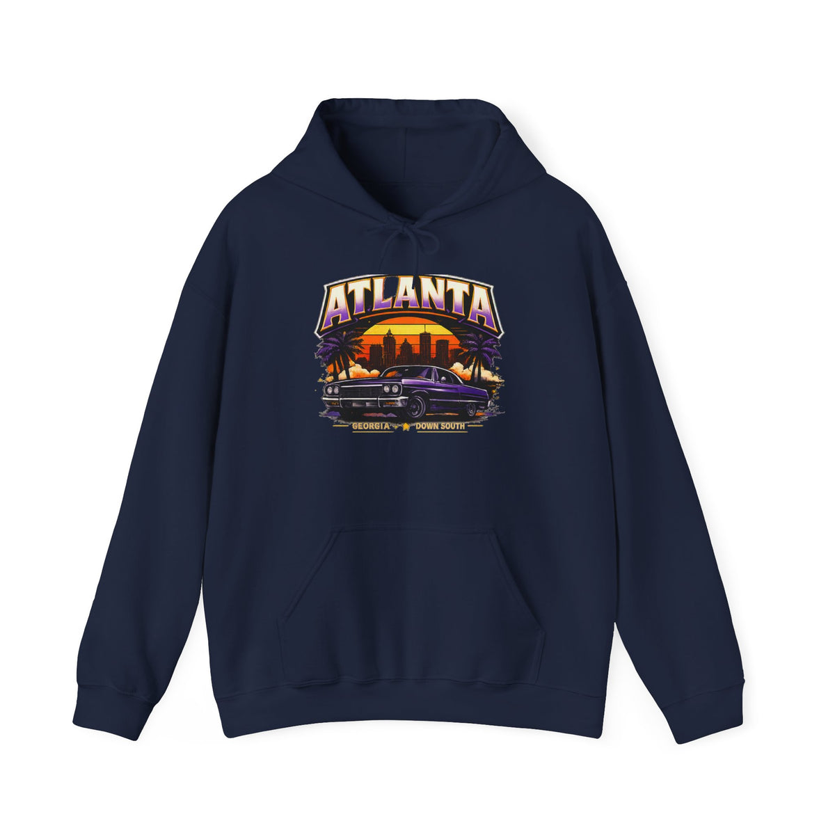 Atlanta Vintage Sunset Hoodie - Retro Car & Skyline Pullover