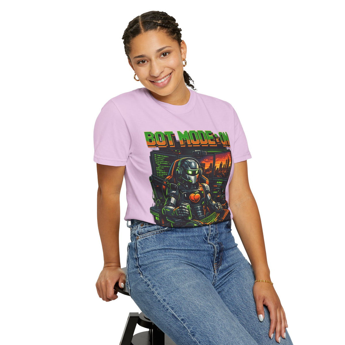 Bot Mode On T-Shirt — Retro Cyberpunk Robot Gamer Tee