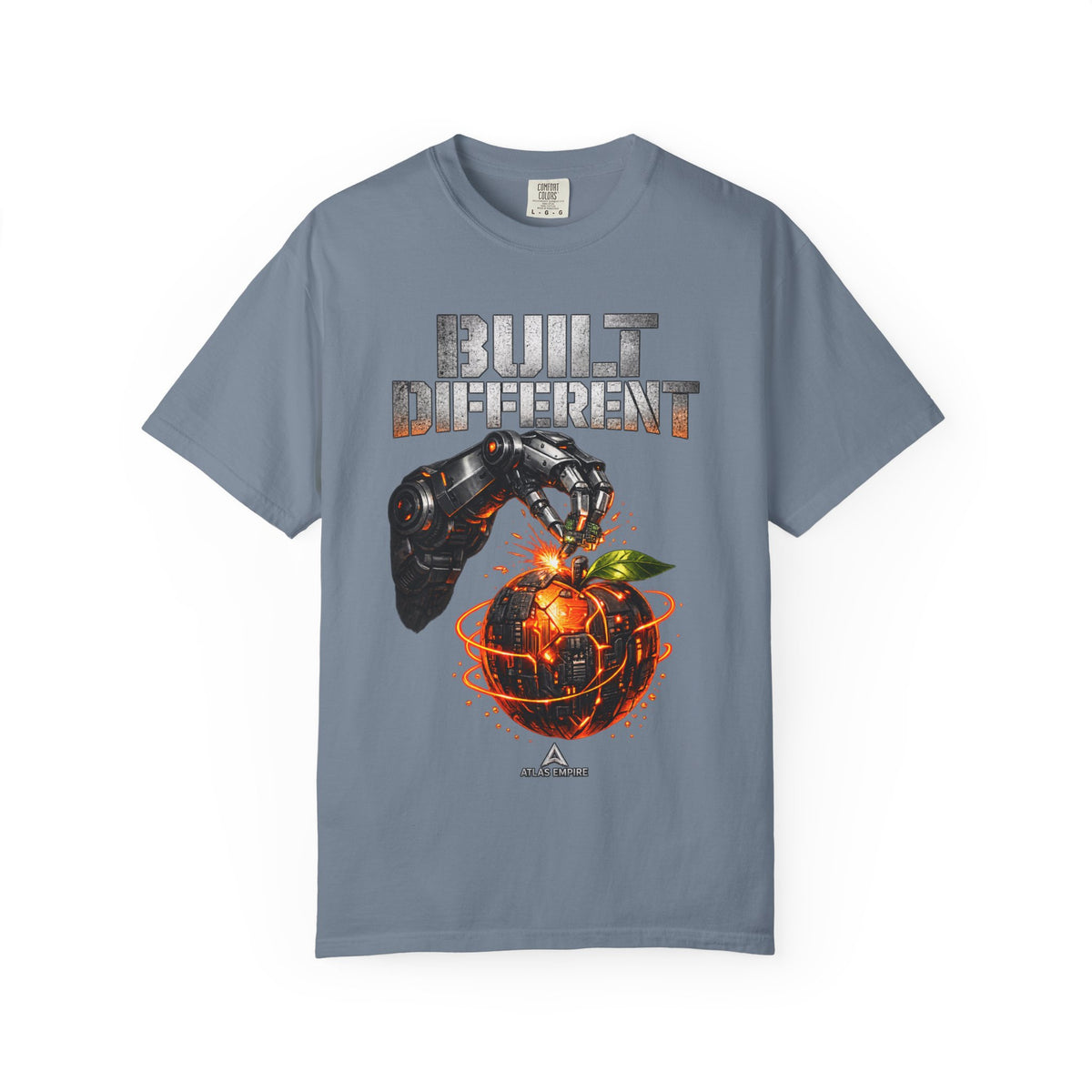 Built Different T-Shirt — Futuristic Robotic Hand & Orange Graphic Tee