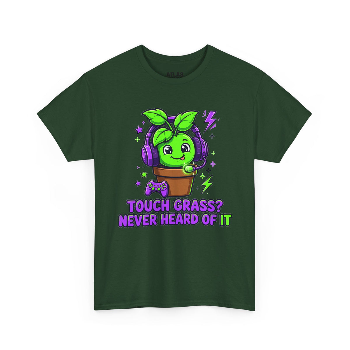 Plant Gamer T‑Shirt — 'Touch Grass? Never Heard of It' Cute Potted Plant Gaming Tee