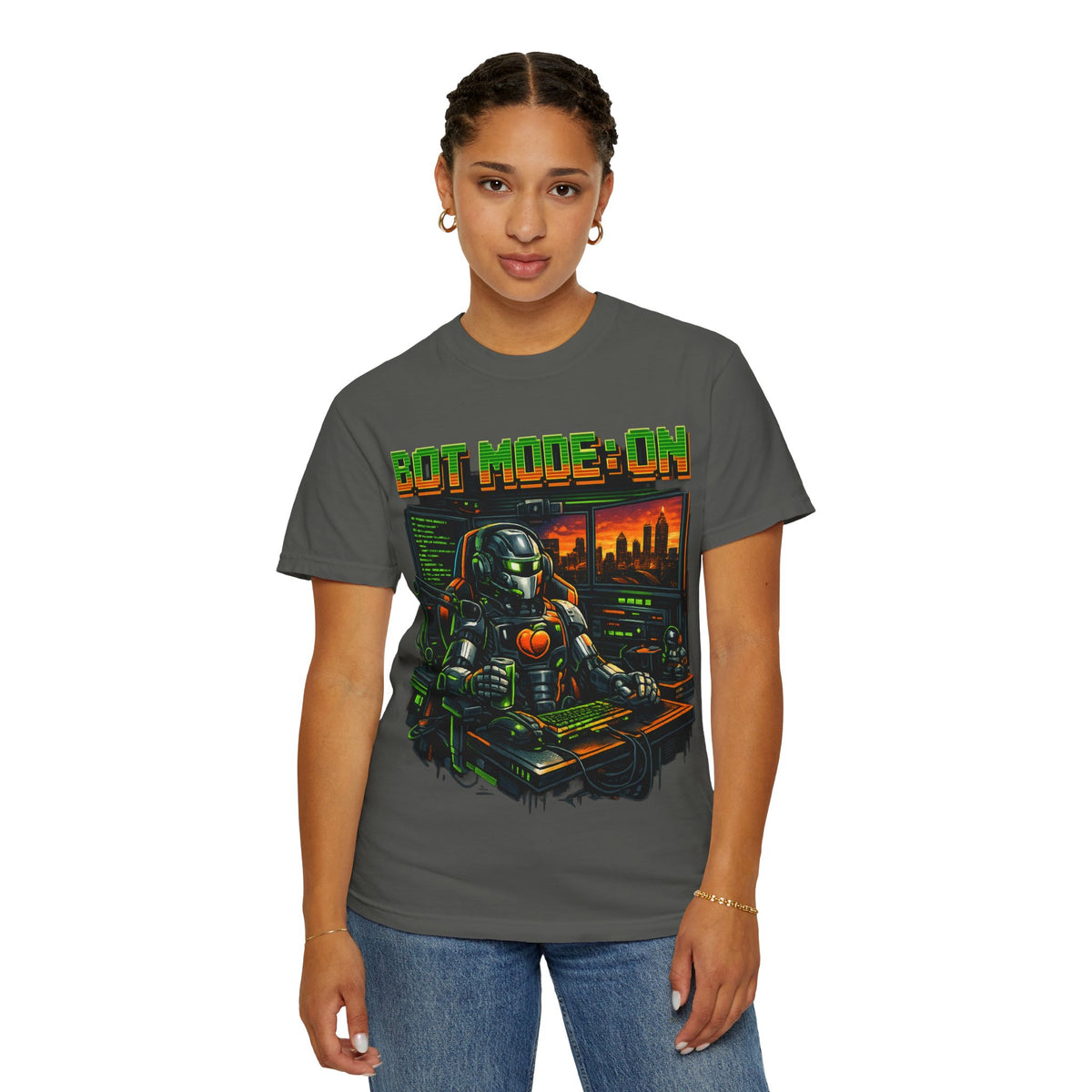 Bot Mode On T-Shirt — Retro Cyberpunk Robot Gamer Tee