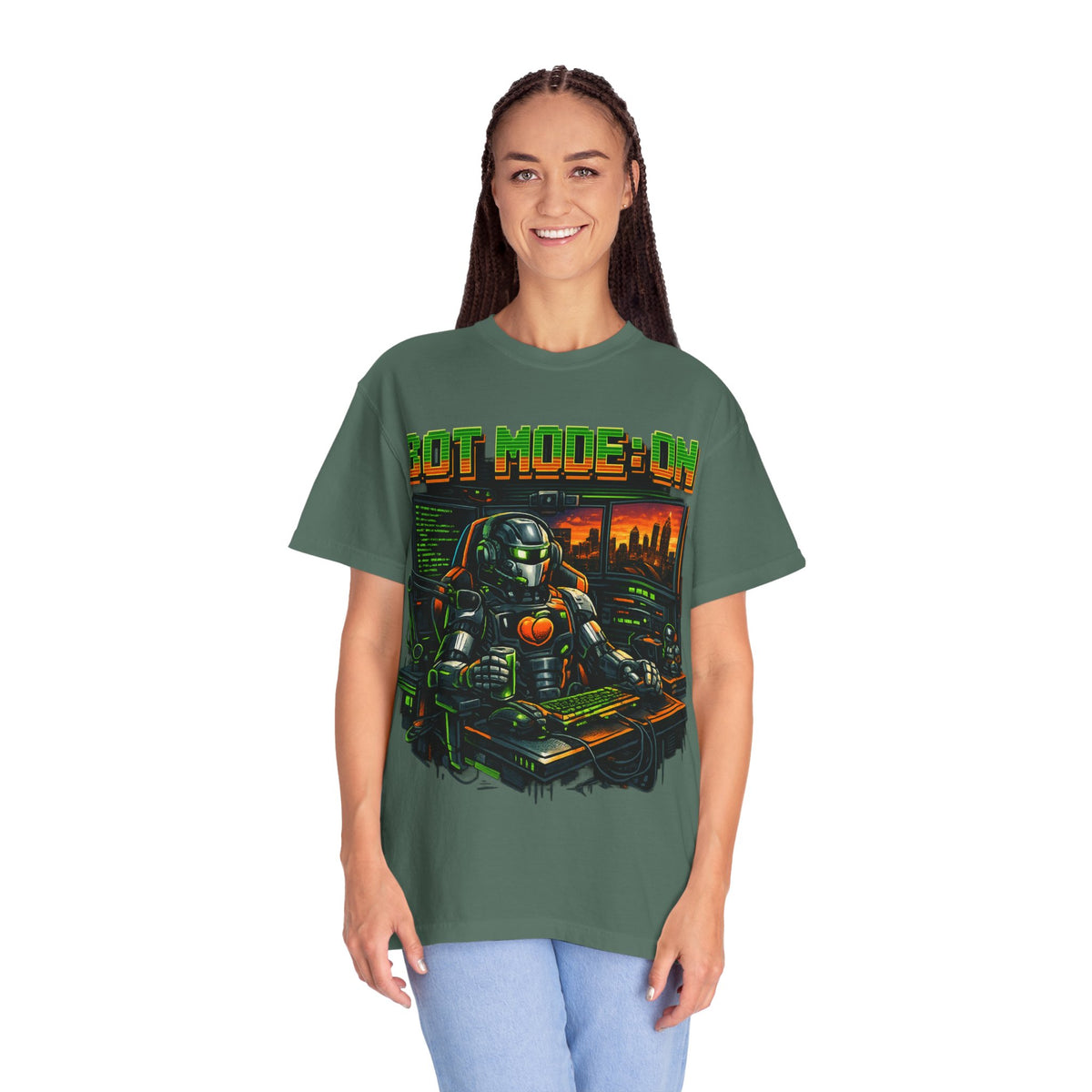Bot Mode On T-Shirt — Retro Cyberpunk Robot Gamer Tee