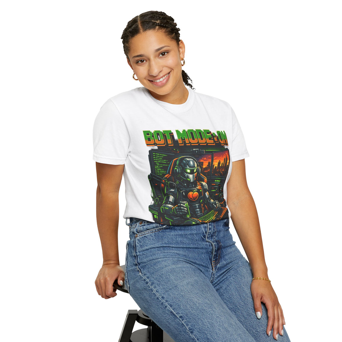 Bot Mode On T-Shirt — Retro Cyberpunk Robot Gamer Tee