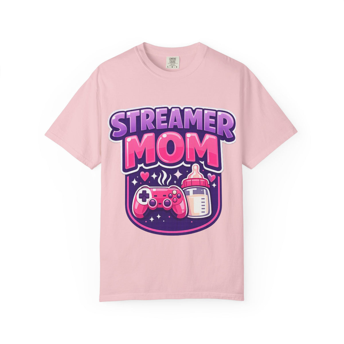 Streamer Mom T-Shirt — Gamer Mom Graphic Tee with Controller & Baby Bottle