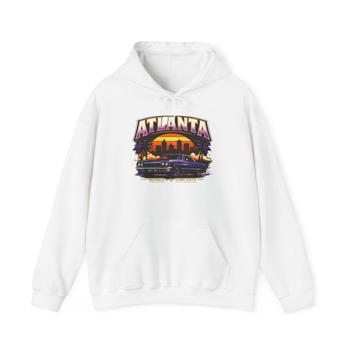 Atlanta Vintage Sunset Hoodie - Retro Car & Skyline Pullover