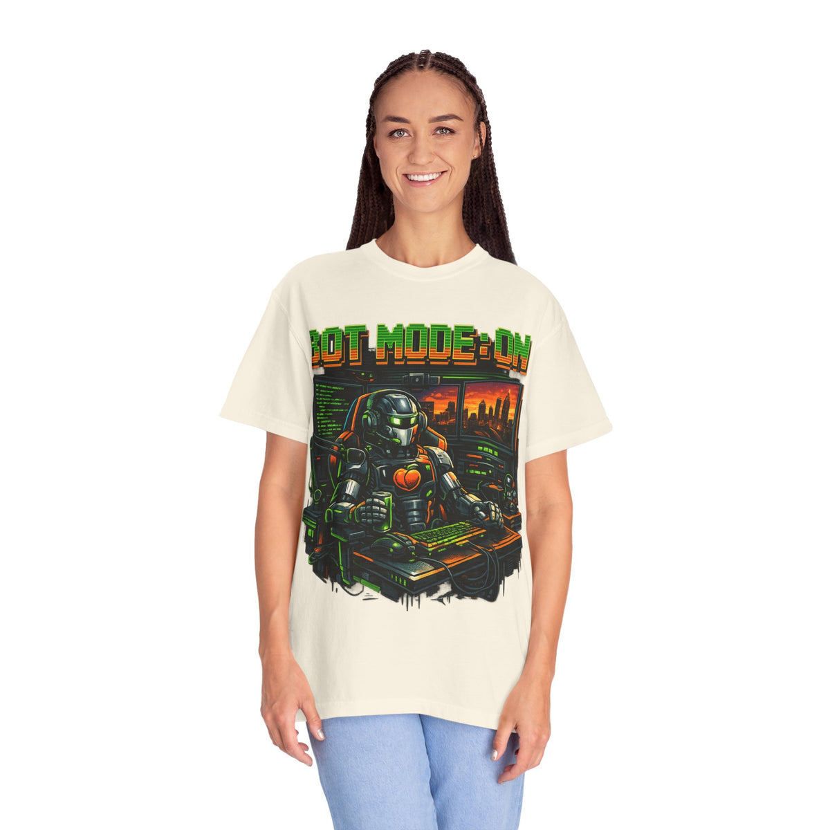 Bot Mode On T-Shirt — Retro Cyberpunk Robot Gamer Tee