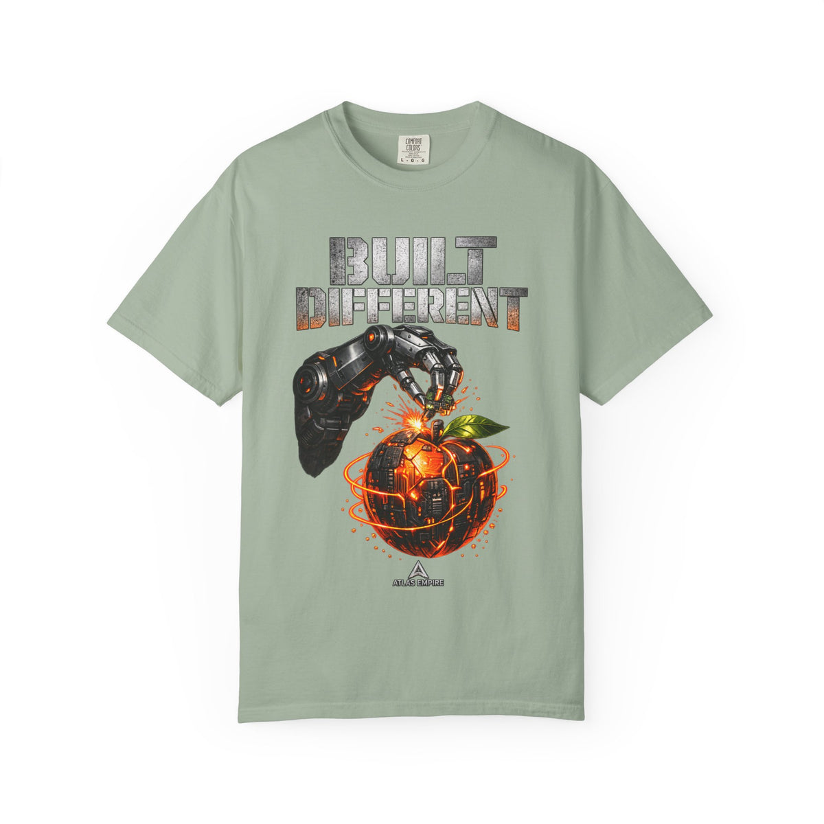 Built Different T-Shirt — Futuristic Robotic Hand & Orange Graphic Tee