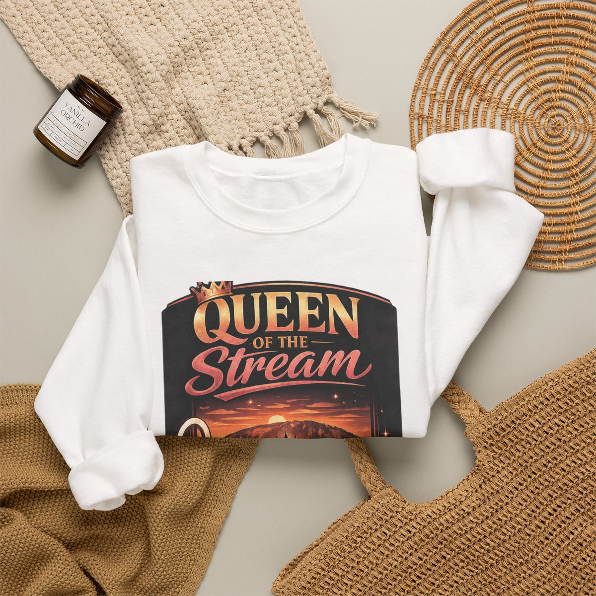 Queen of the Stream Crewneck Sweatshirt — Gamer Streaming Retro Design
