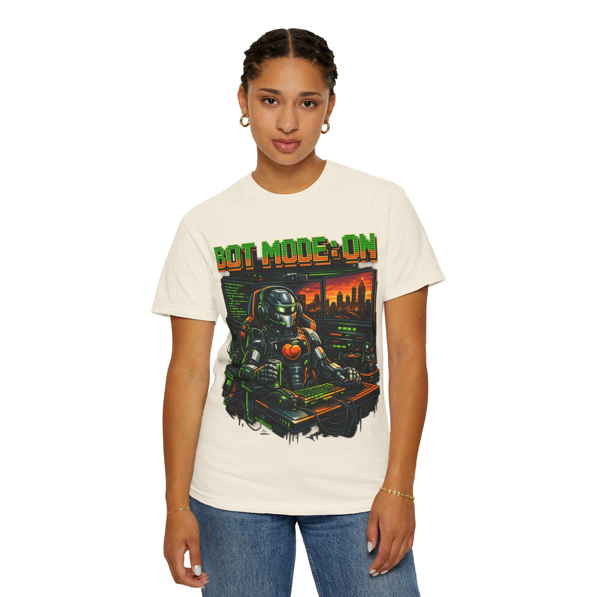 Bot Mode On T-Shirt — Retro Cyberpunk Robot Gamer Tee