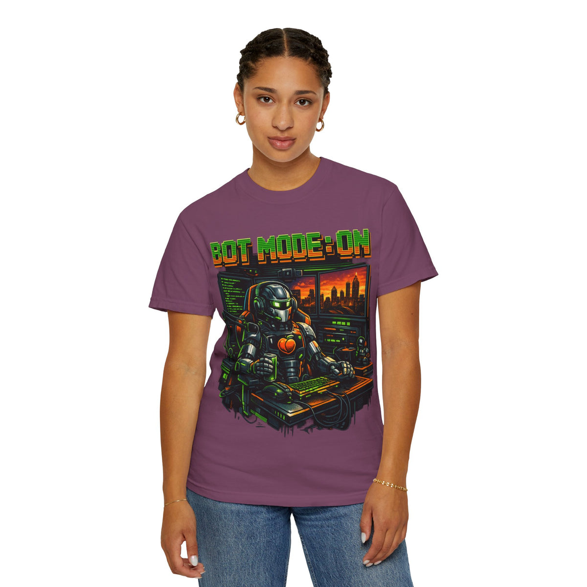 Bot Mode On T-Shirt — Retro Cyberpunk Robot Gamer Tee