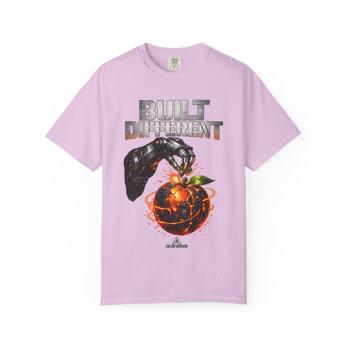 Built Different T-Shirt — Futuristic Robotic Hand & Orange Graphic Tee