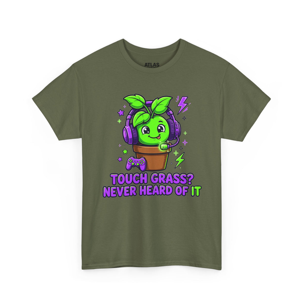 Plant Gamer T‑Shirt — 'Touch Grass? Never Heard of It' Cute Potted Plant Gaming Tee