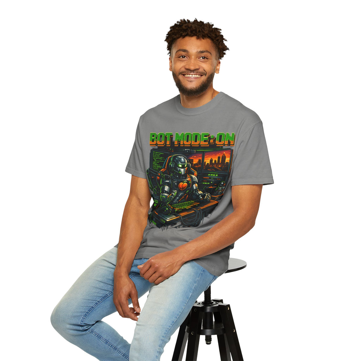 Bot Mode On T-Shirt — Retro Cyberpunk Robot Gamer Tee
