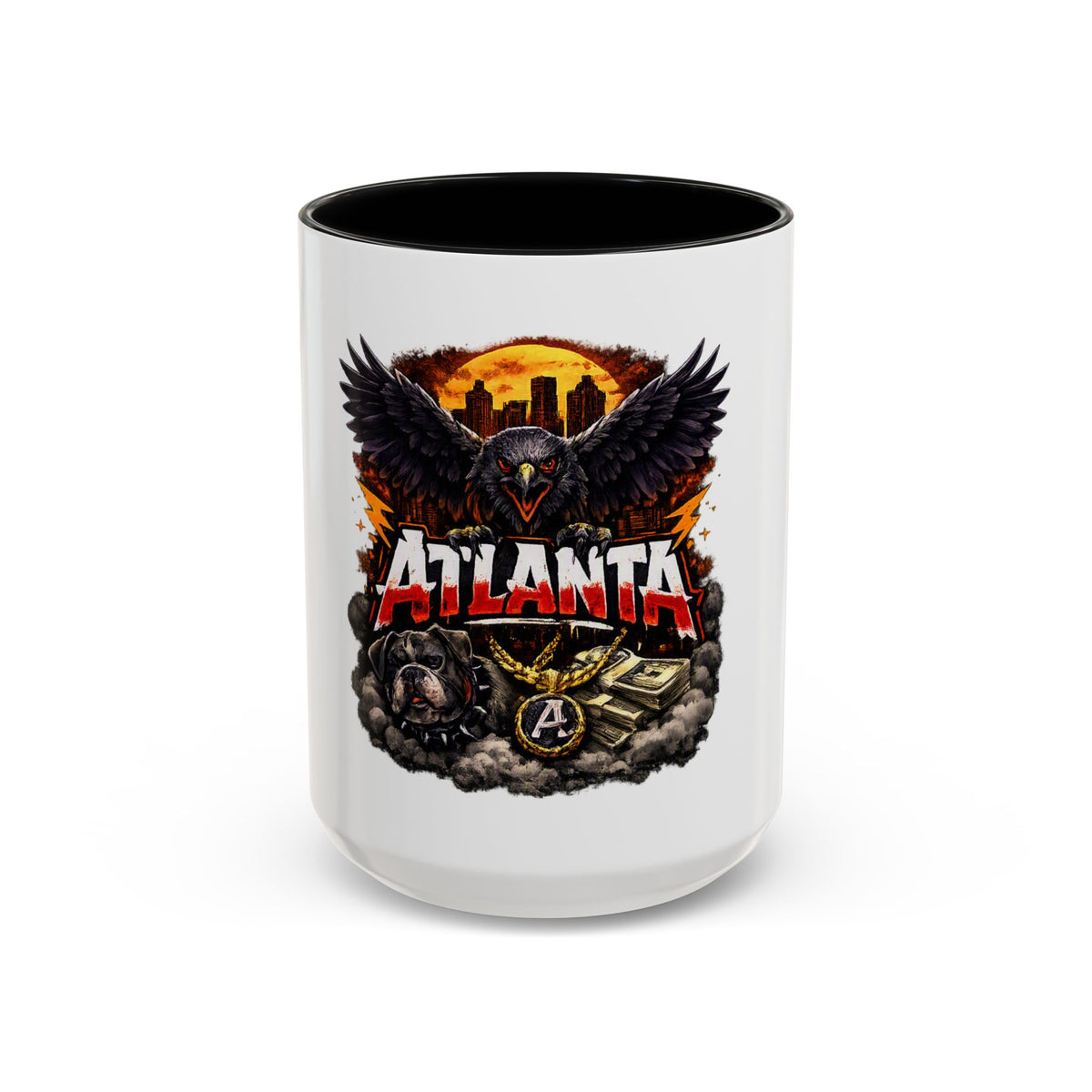Atlanta Raven Graphic Coffee Mug – City Skyline, Money & Bold Team Vibe (11/15oz)