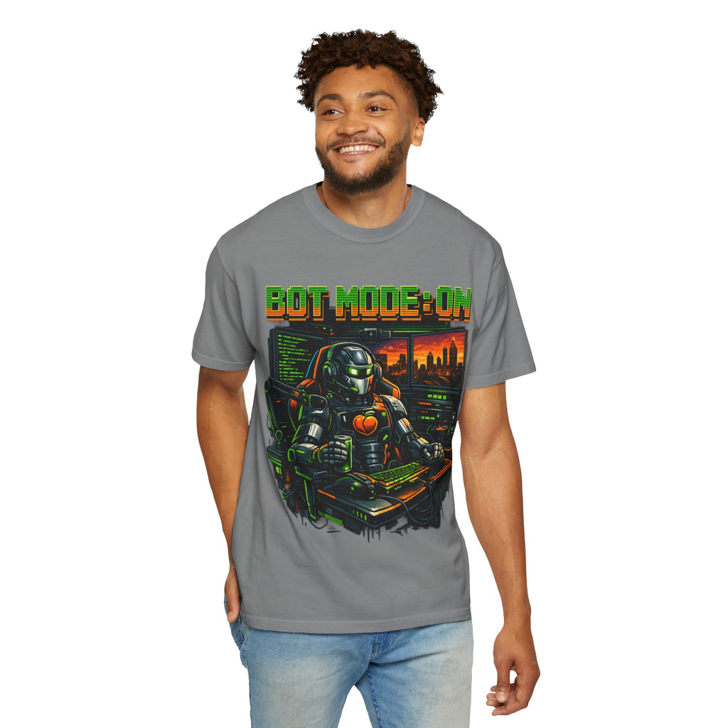Bot Mode On T-Shirt — Retro Cyberpunk Robot Gamer Tee