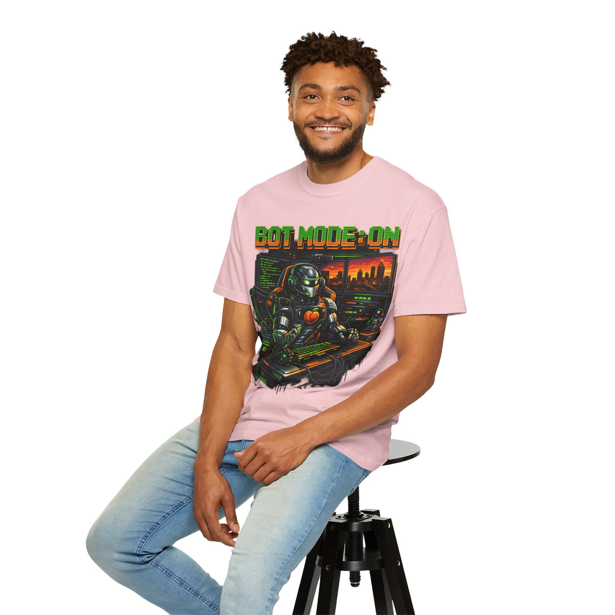 Bot Mode On T-Shirt — Retro Cyberpunk Robot Gamer Tee